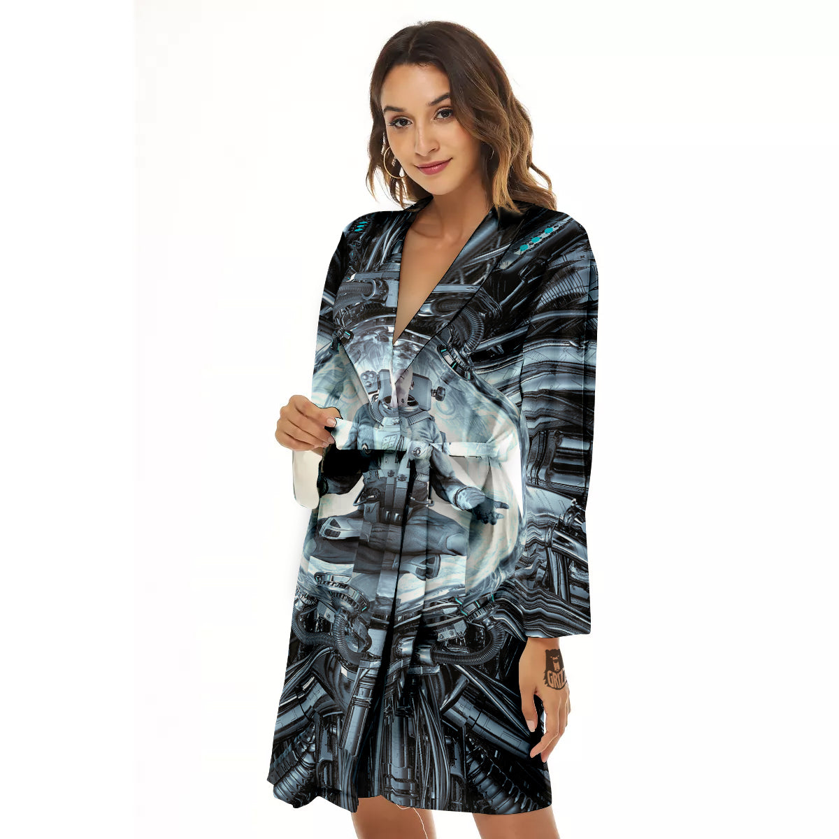 Astronaut In Machine Print Women's Robe-grizzshop