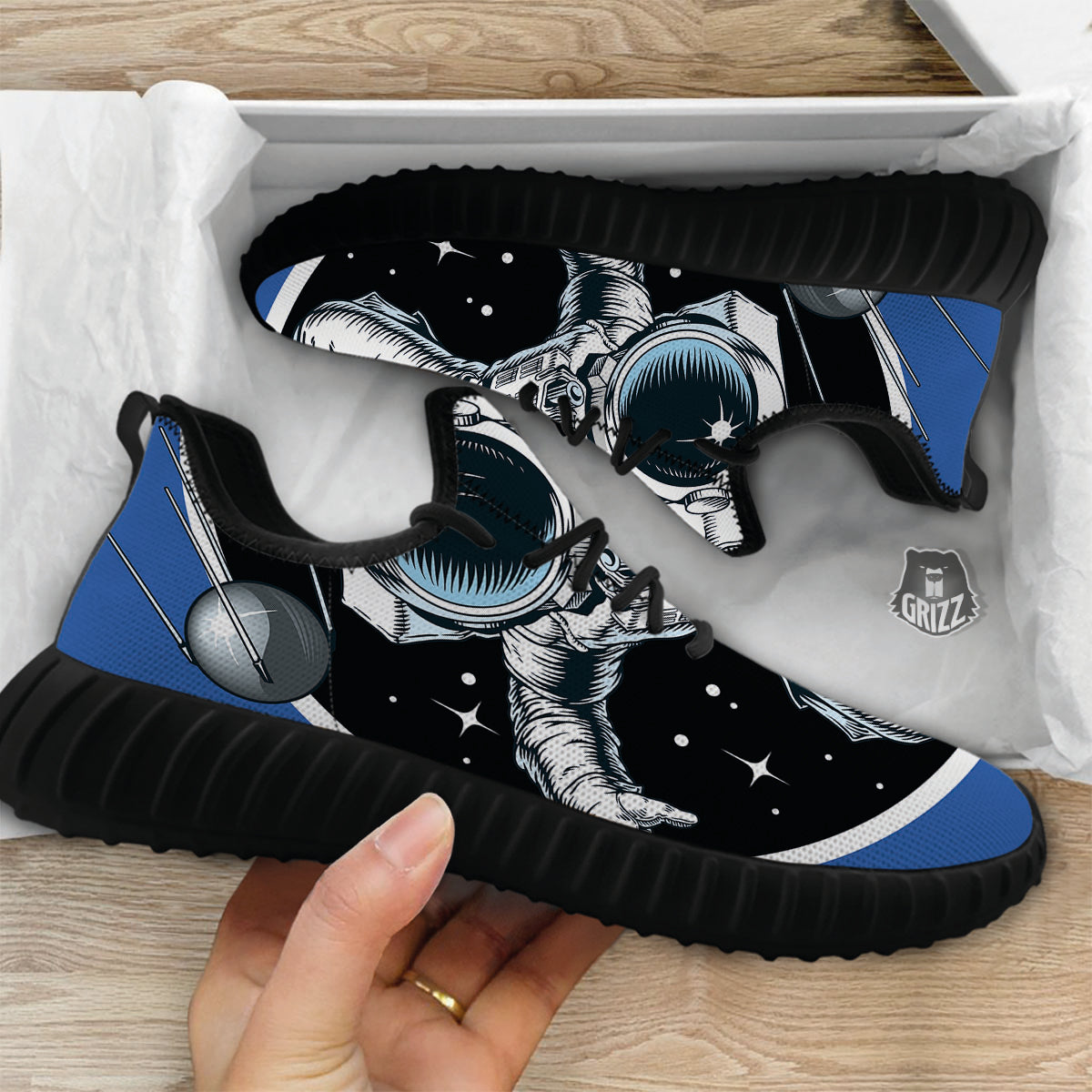 Astronaut In The Space Print Black Walking Shoes-grizzshop