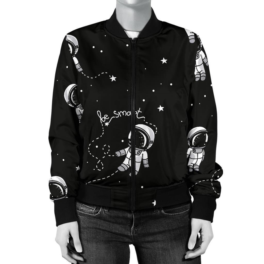 Astronaut Pattern Print Women Casual Bomber Jacket-grizzshop