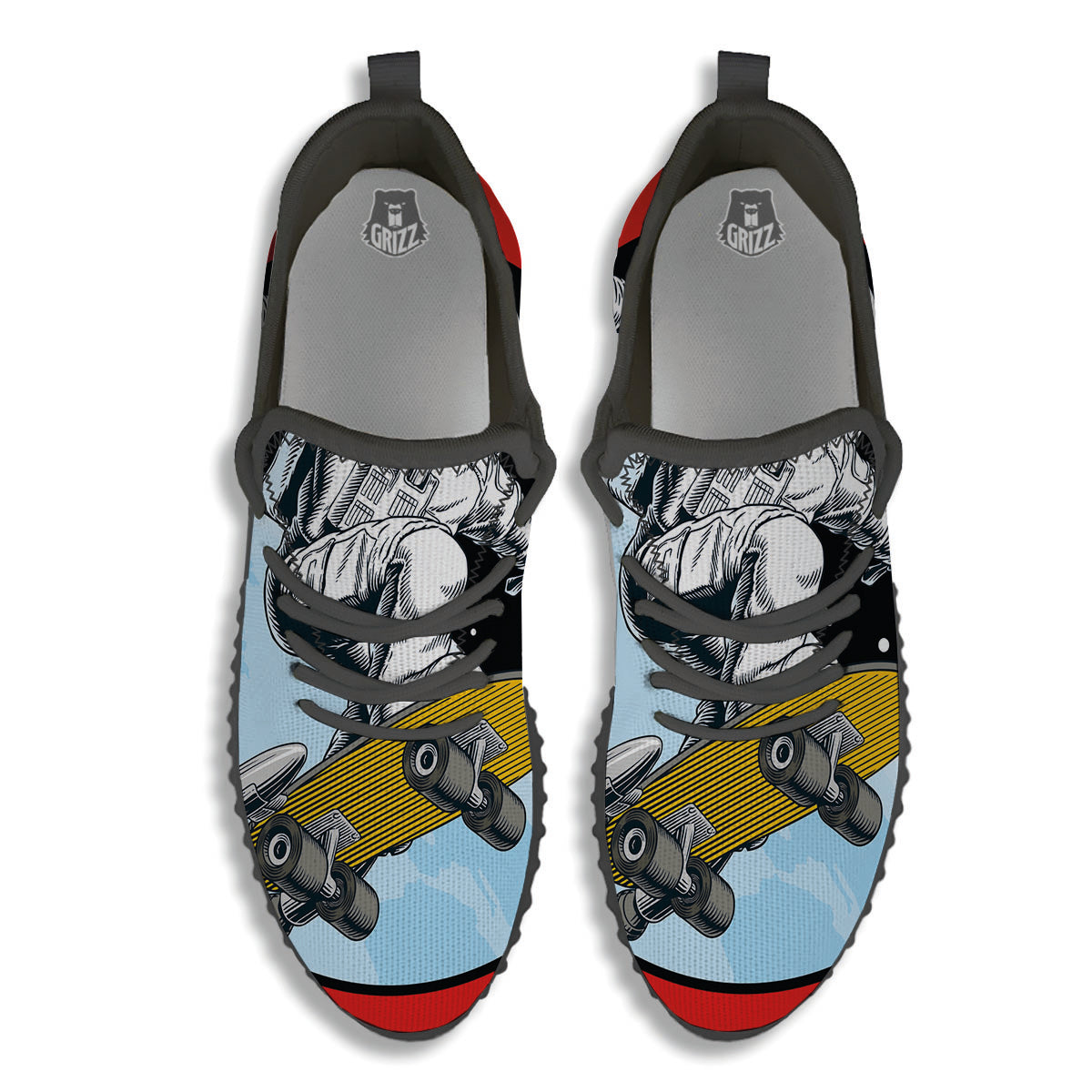 Astronaut Skateboard Print Black Walking Shoes-grizzshop