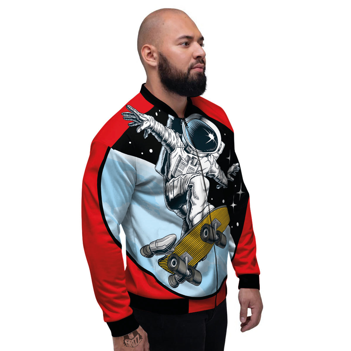 Astronaut Skateboard Print Men's Bomber Jacket-grizzshop