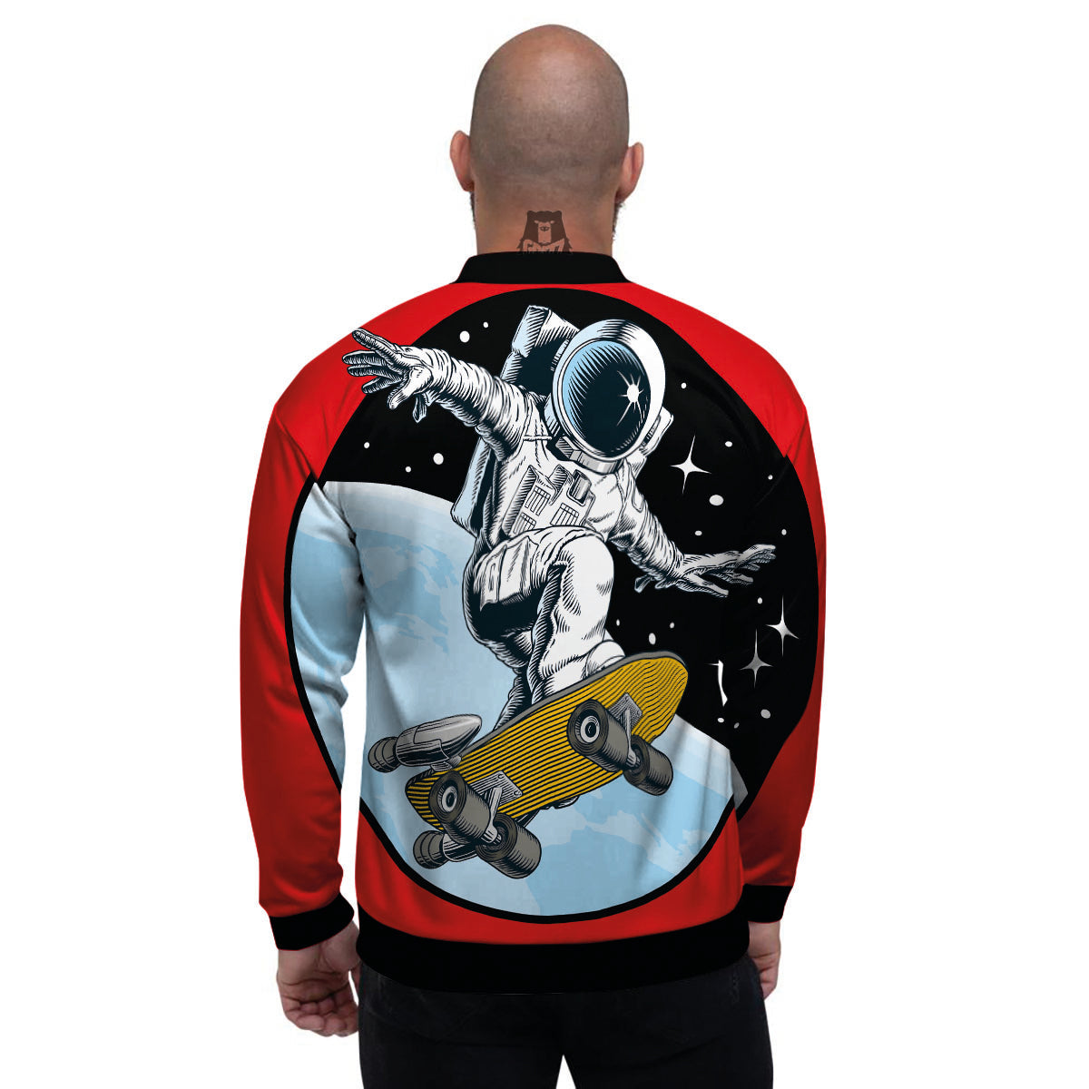 Astronaut Skateboard Print Men's Bomber Jacket-grizzshop