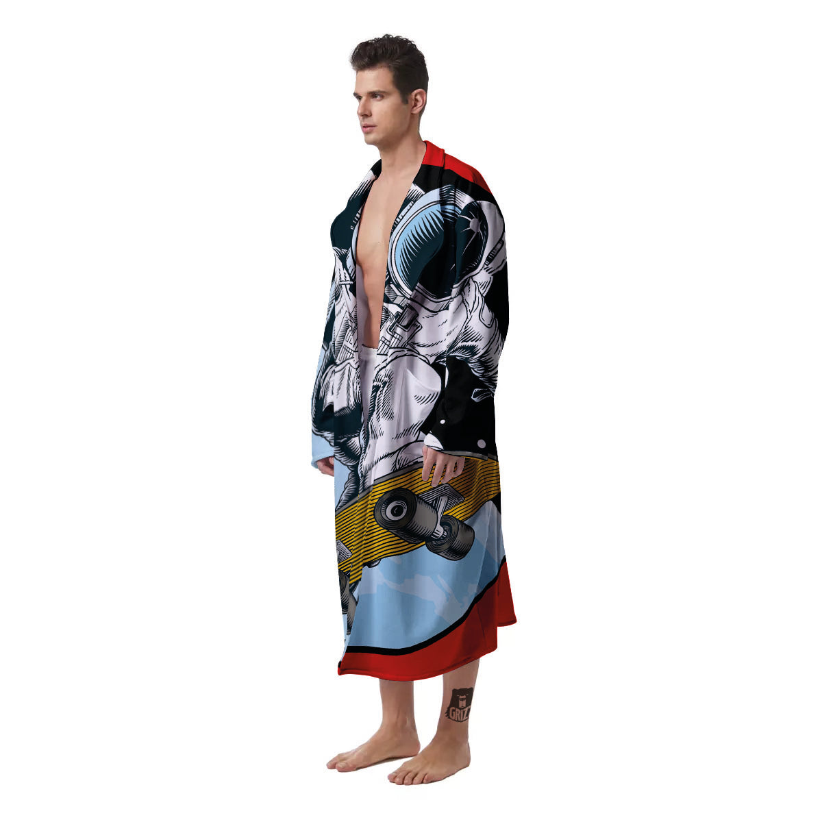Astronaut Skateboard Print Men's Robe-grizzshop