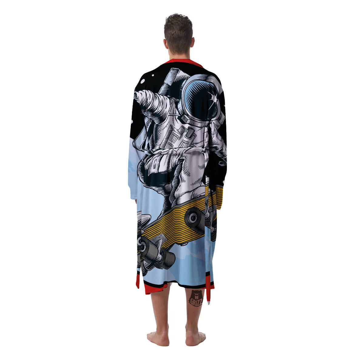 Astronaut Skateboard Print Men's Robe-grizzshop