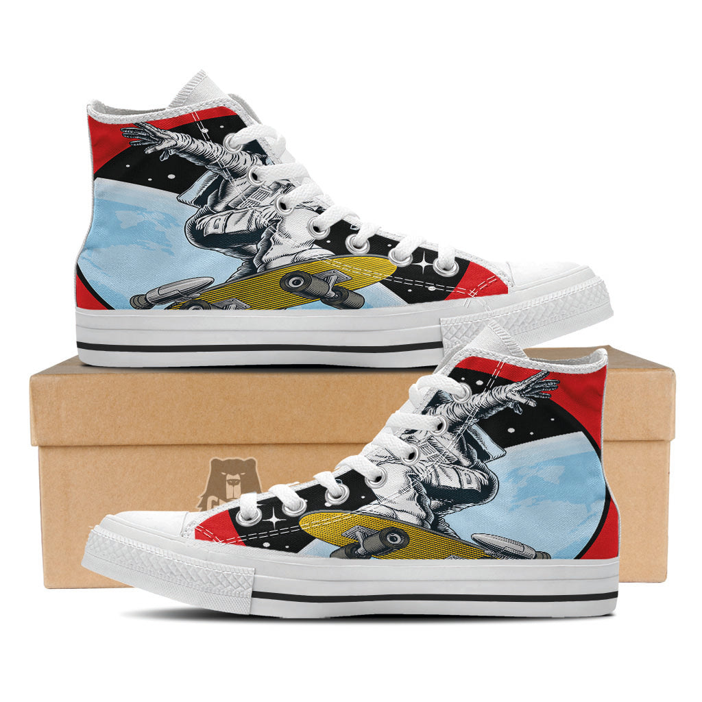 Astronaut Skateboard Print White High Top Shoes-grizzshop