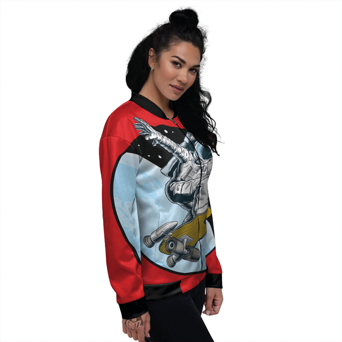 Astronaut Skateboard Print Women's Bomber Jacket-grizzshop