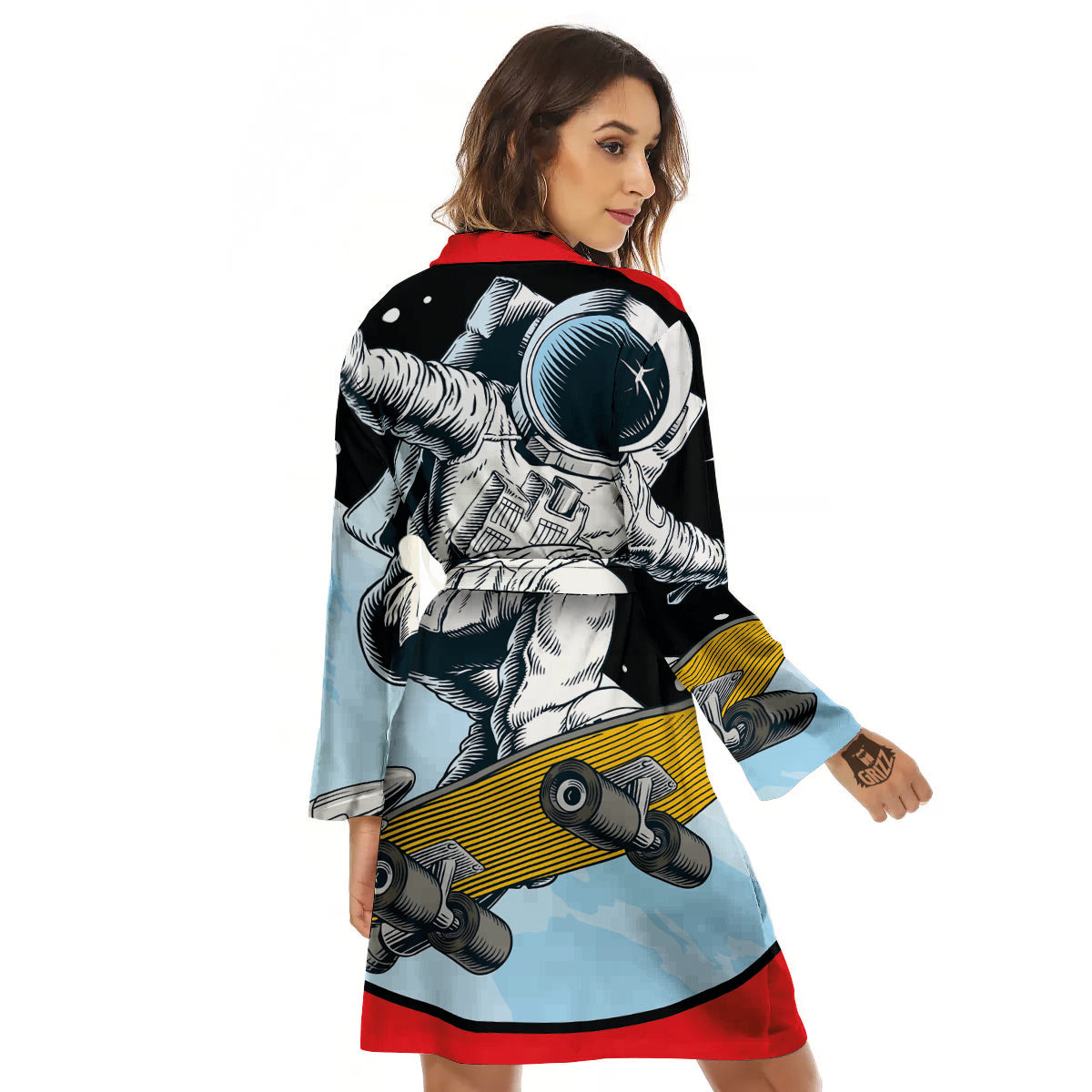 Astronaut Skateboard Print Women's Robe-grizzshop