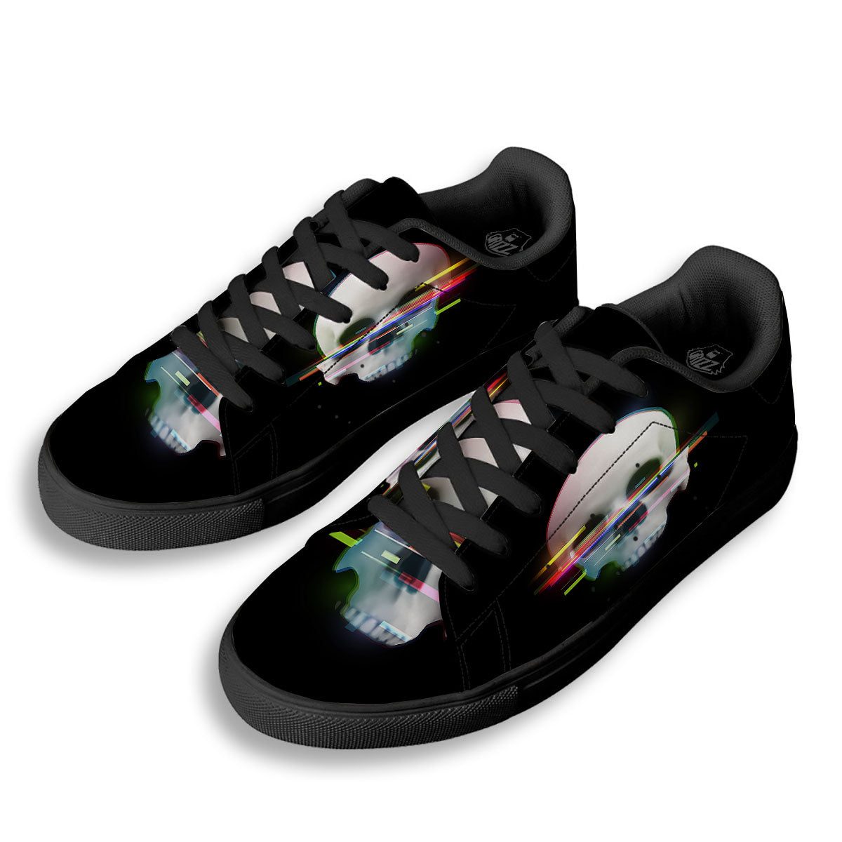 Astronaut Skull Digital Glitch Print Black Low Top Sneakers-grizzshop