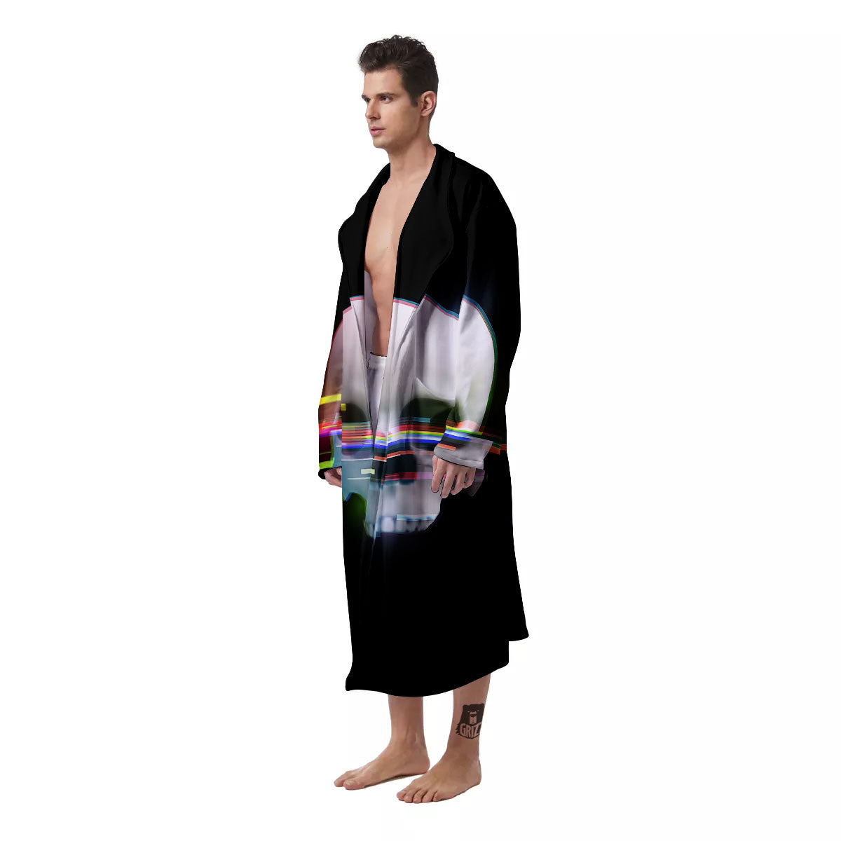 Astronaut Skull Digital Glitch Print Men's Robe-grizzshop