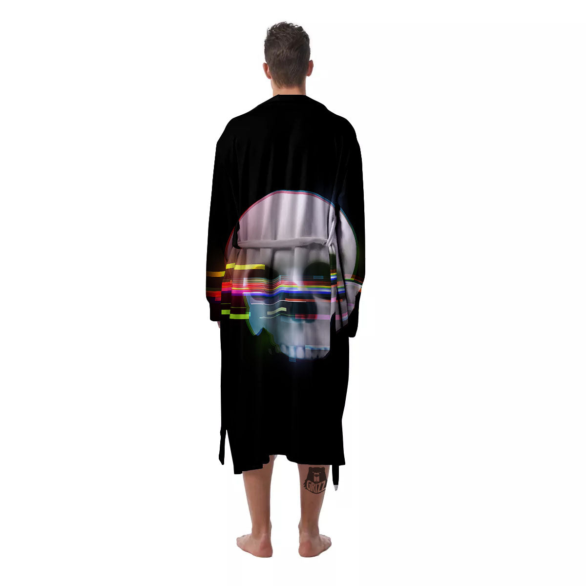Astronaut Skull Digital Glitch Print Men's Robe-grizzshop