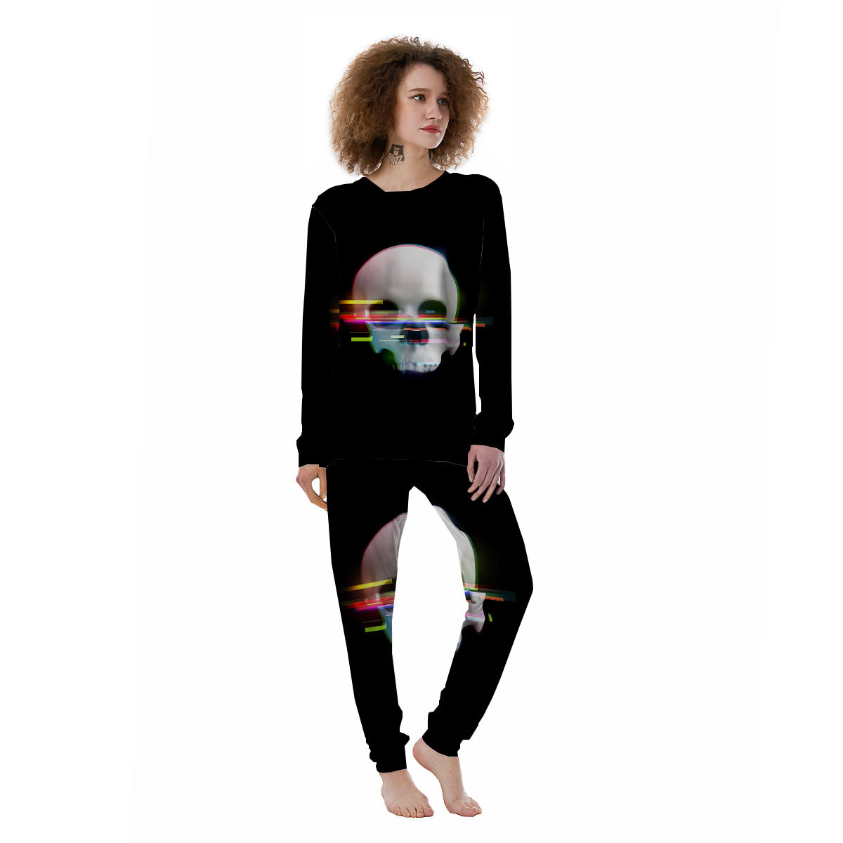 Astronaut Skull Digital Glitch Print Women's Pajamas-grizzshop