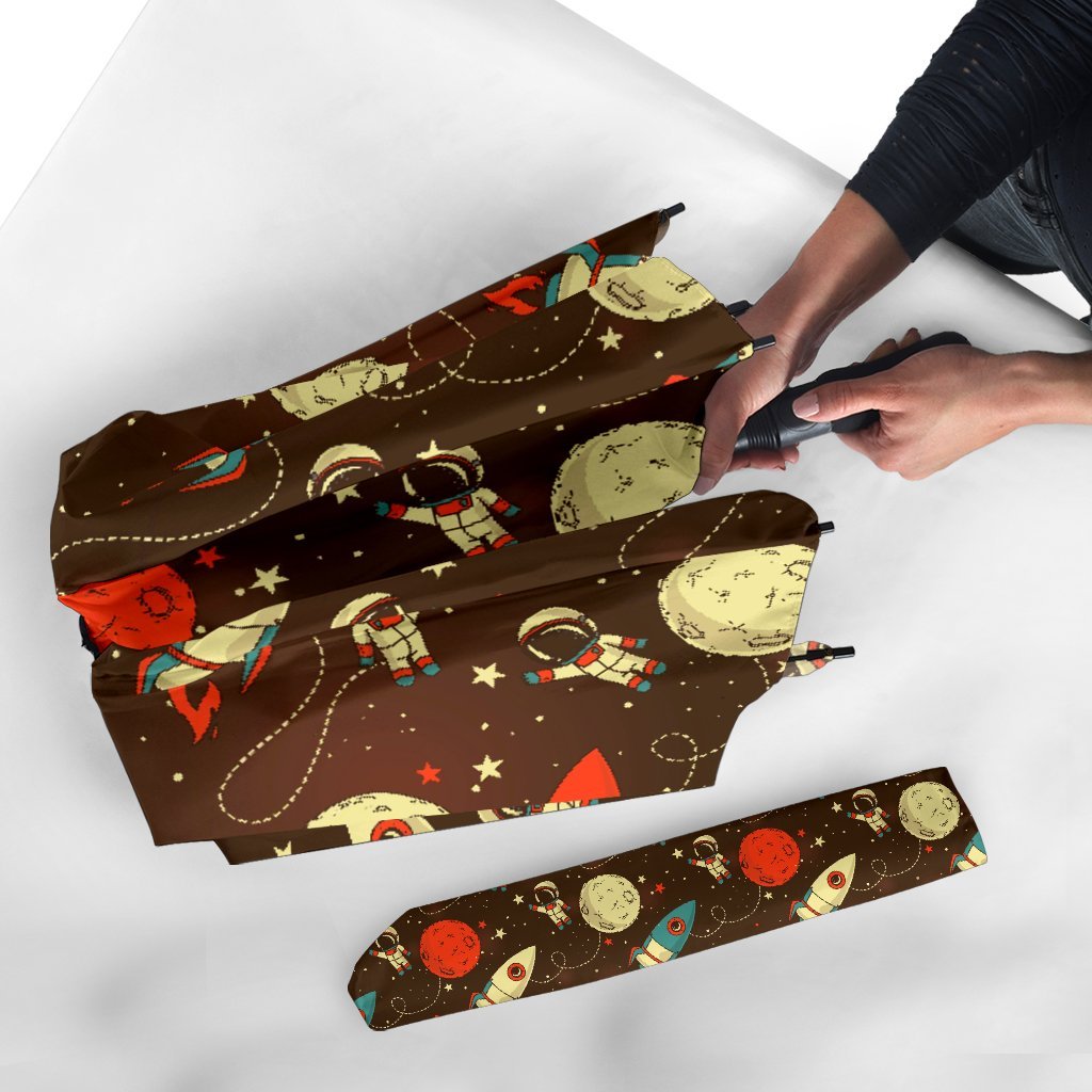 Astronaut Space Pattern Print Automatic Foldable Umbrella-grizzshop
