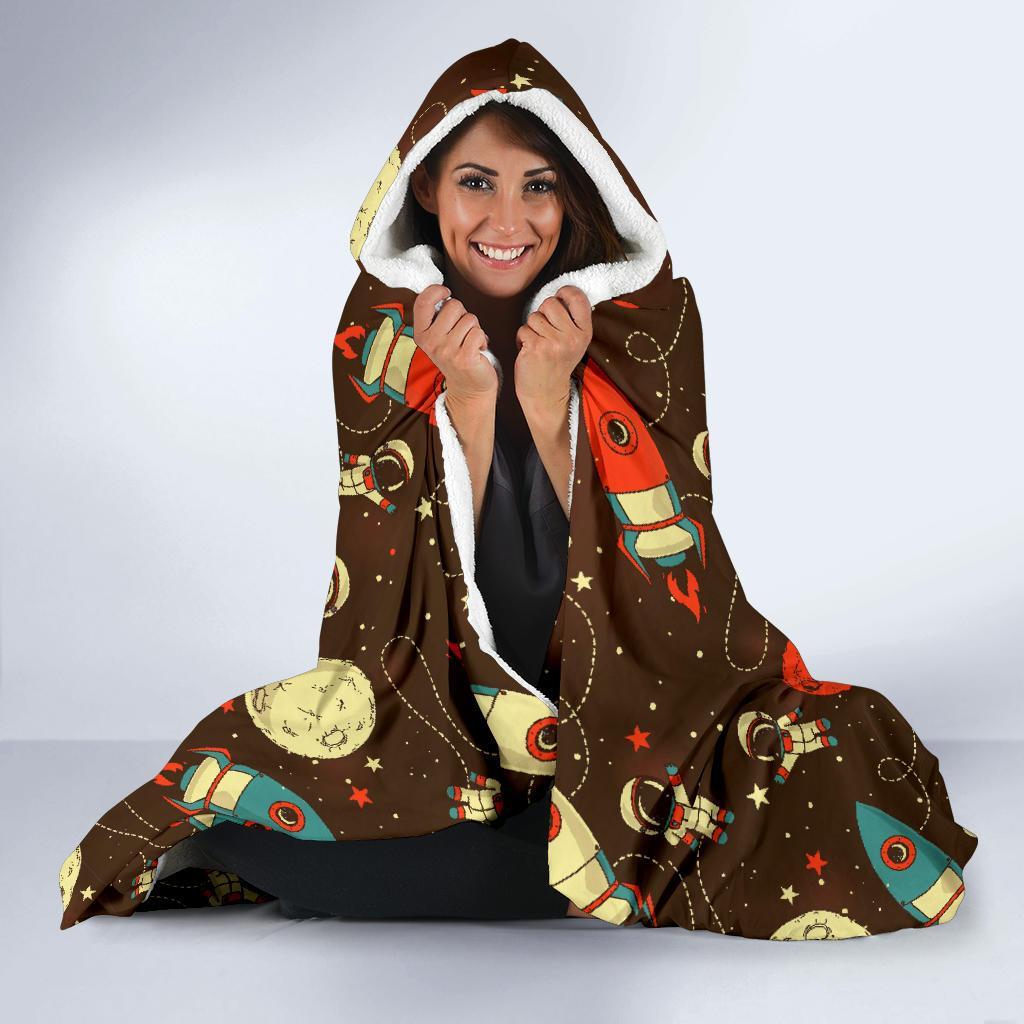 Astronaut Space Pattern Print Hooded Blanket-grizzshop