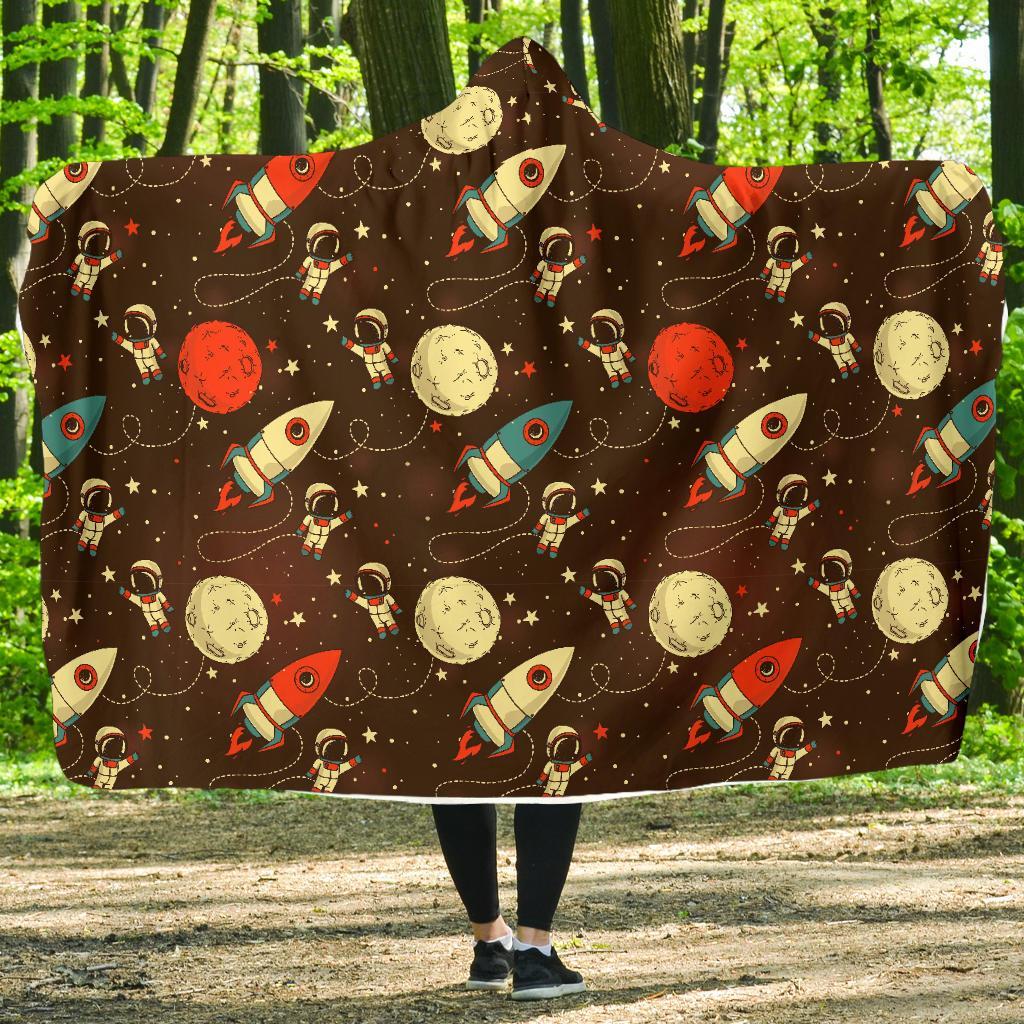 Astronaut Space Pattern Print Hooded Blanket-grizzshop