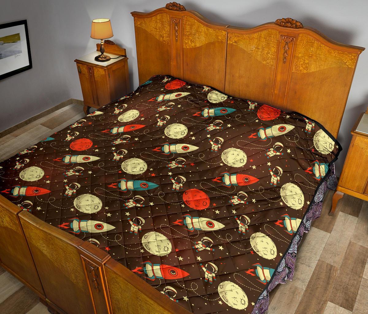 Astronaut Space Pattern Print Quilt-grizzshop