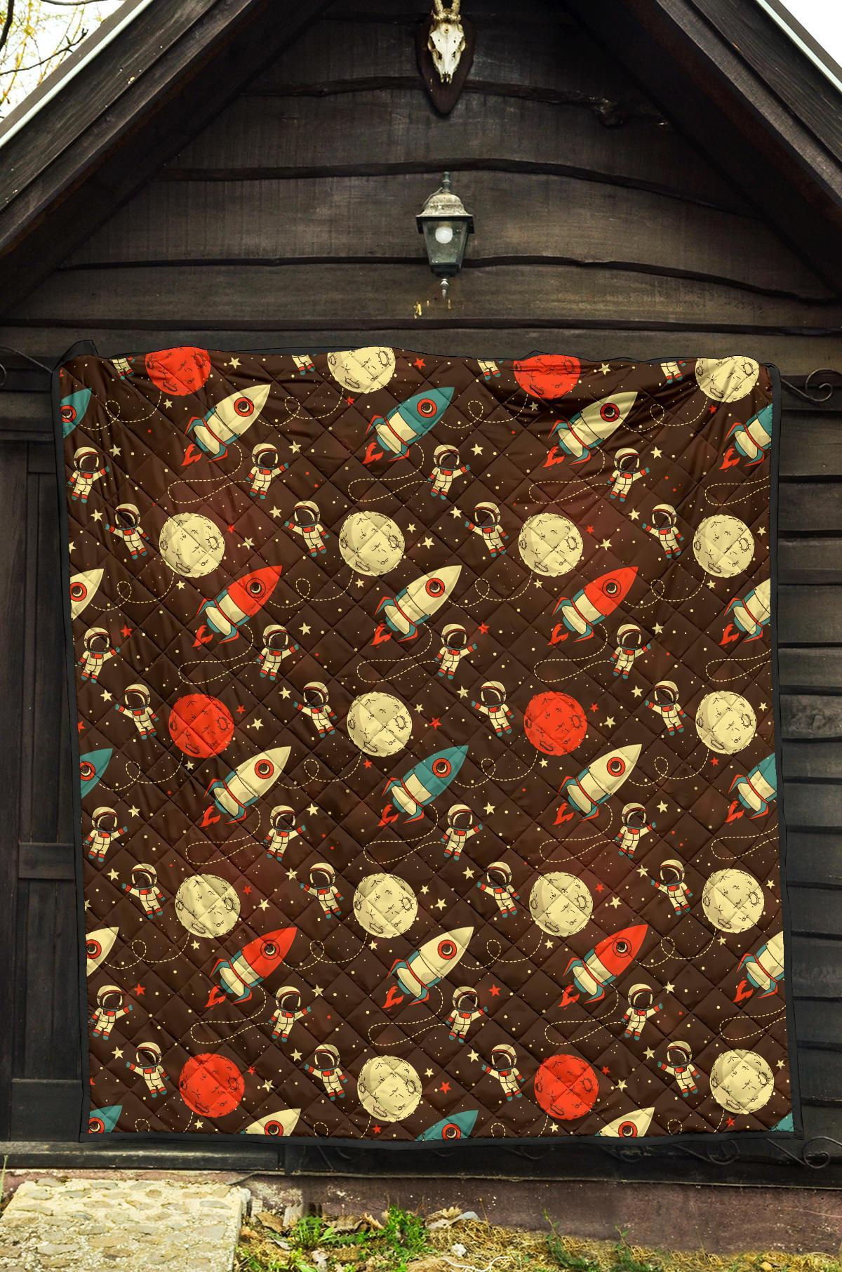 Astronaut Space Pattern Print Quilt-grizzshop