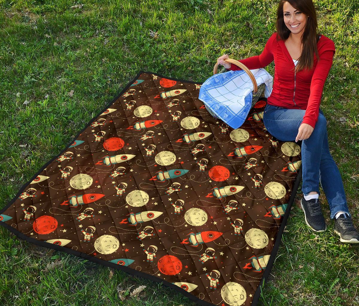 Astronaut Space Pattern Print Quilt-grizzshop