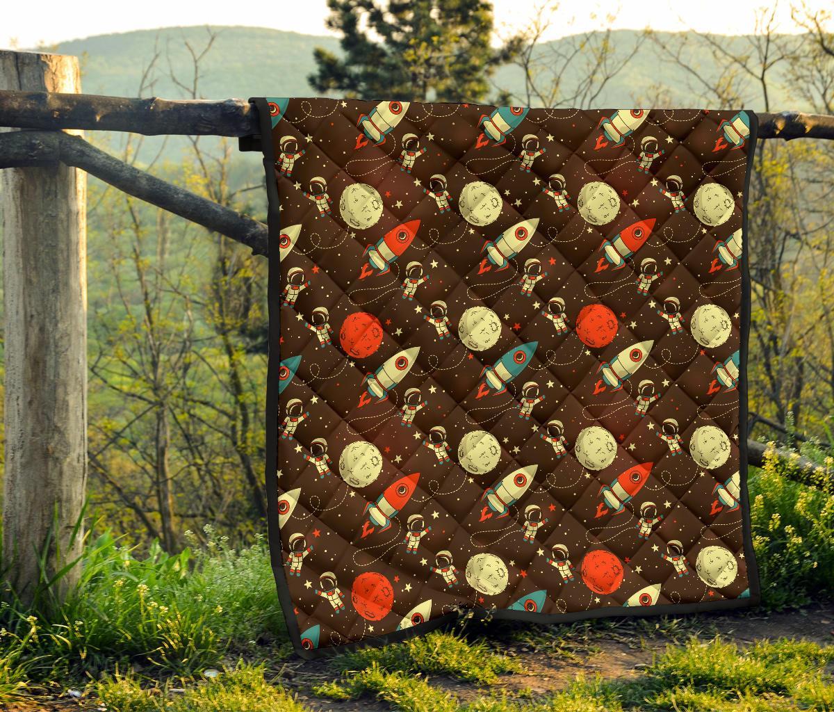 Astronaut Space Pattern Print Quilt-grizzshop