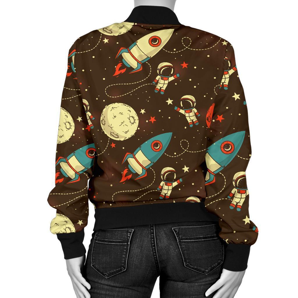 Astronaut Space Pattern Print Women Casual Bomber Jacket-grizzshop
