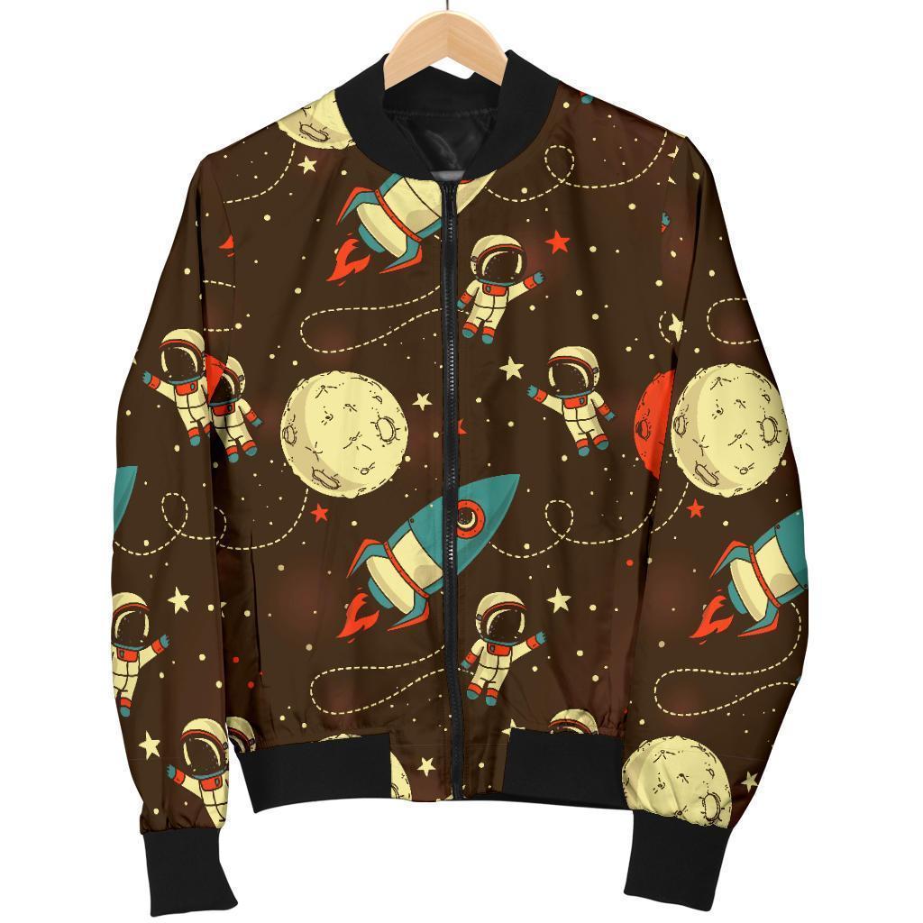 Astronaut Space Pattern Print Women Casual Bomber Jacket-grizzshop