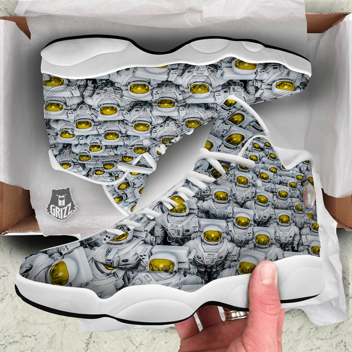 Astronauts Group Print White Basketball Shoes-grizzshop