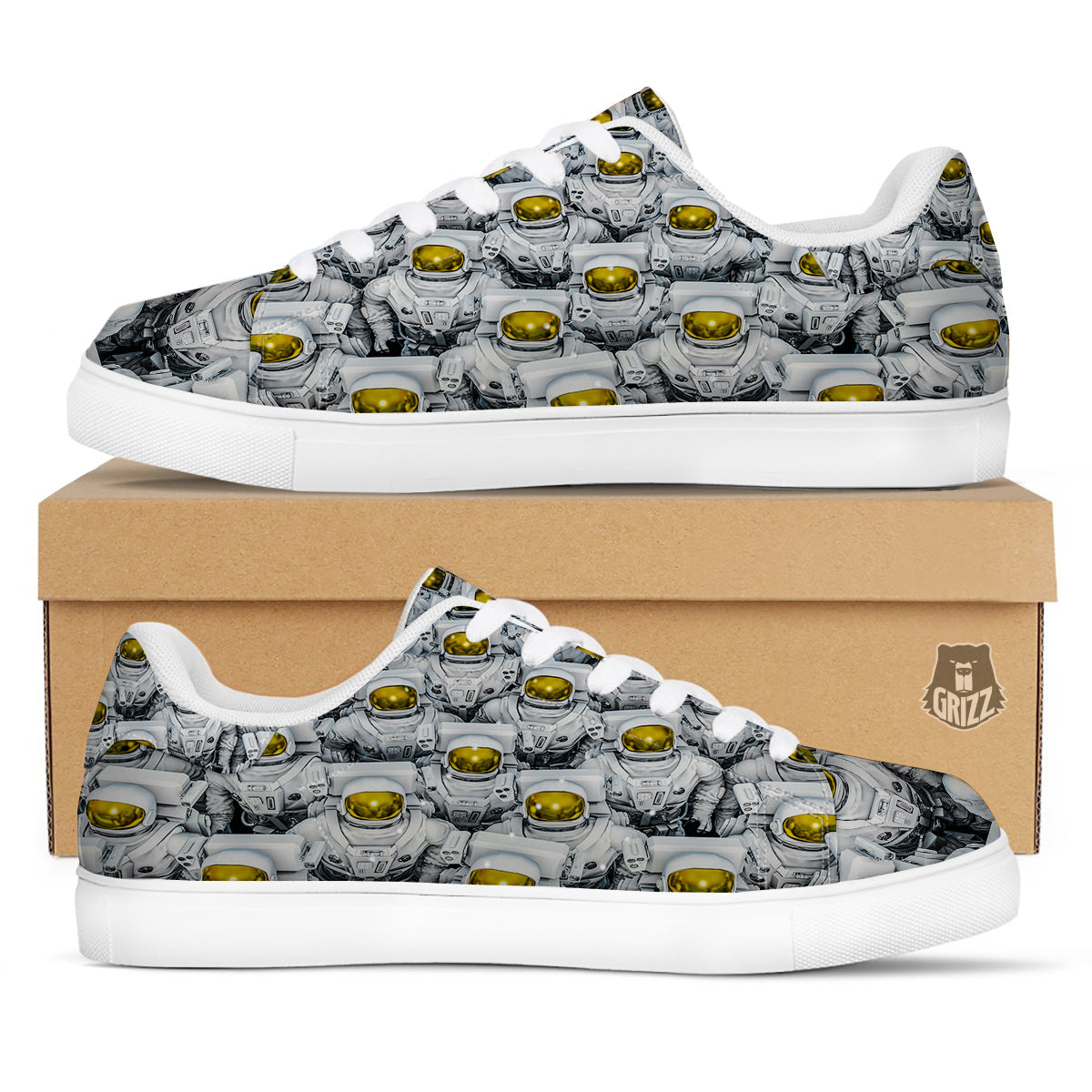 Astronauts Group Print White Low Top Sneakers-grizzshop