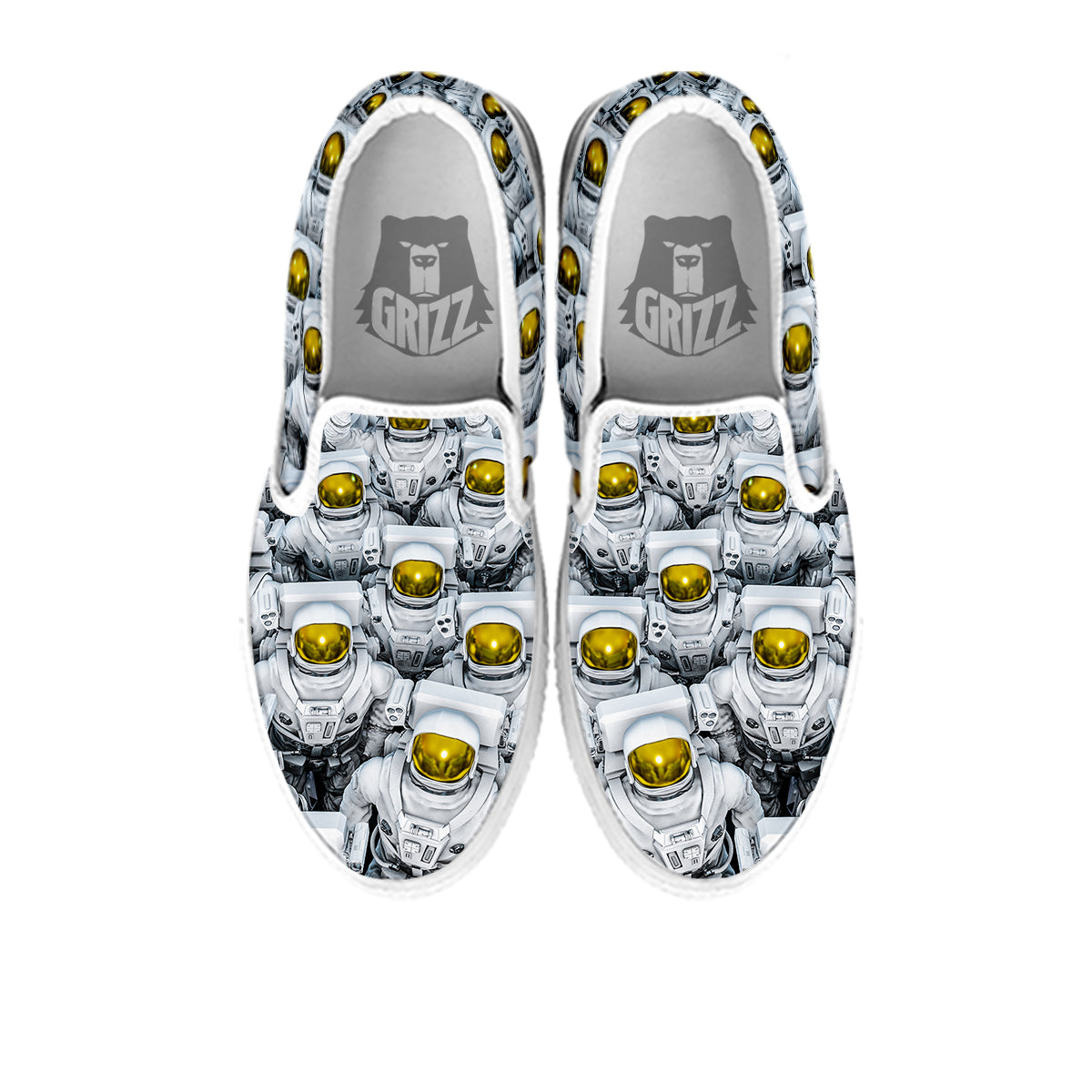 Astronauts Group Print White Slip On Shoes-grizzshop