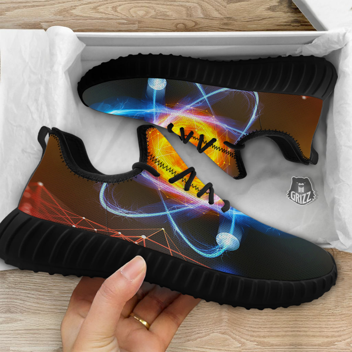 Atomic Structure Print Black Walking Shoes-grizzshop