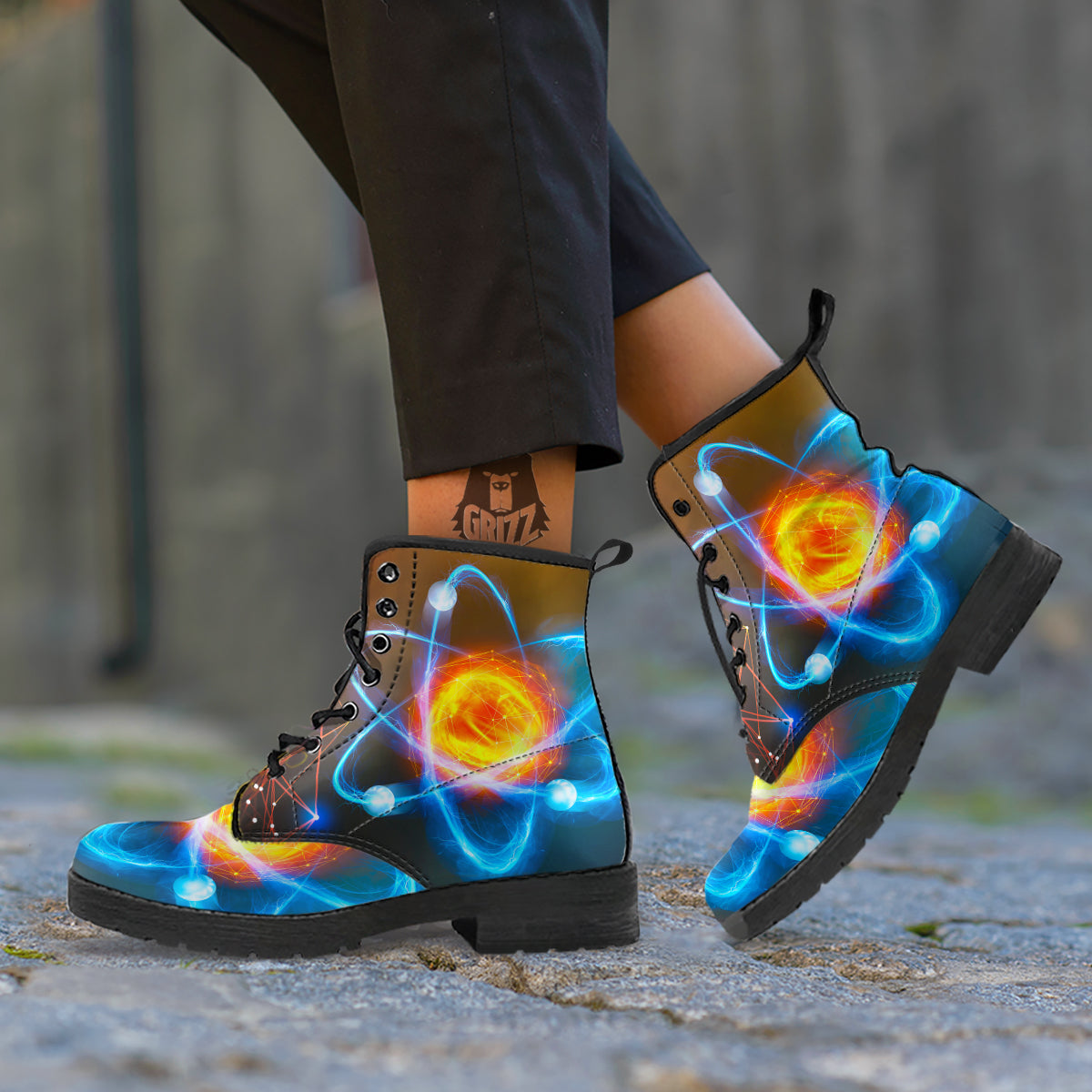 Atomic Structure Print Leather Boots-grizzshop