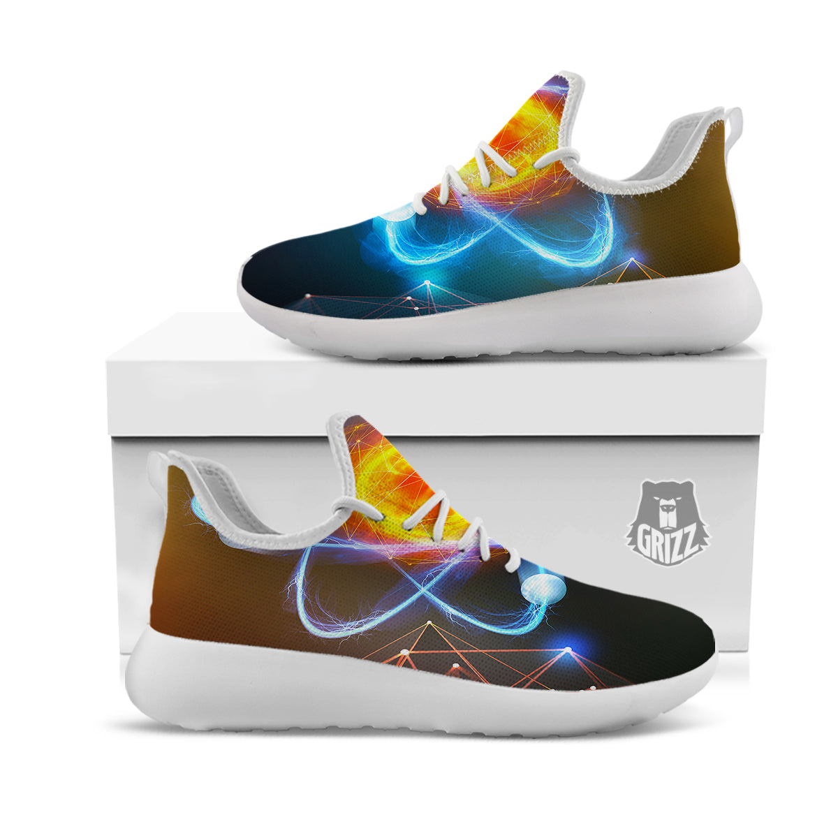 Atomic Structure Print White Athletic Shoes-grizzshop