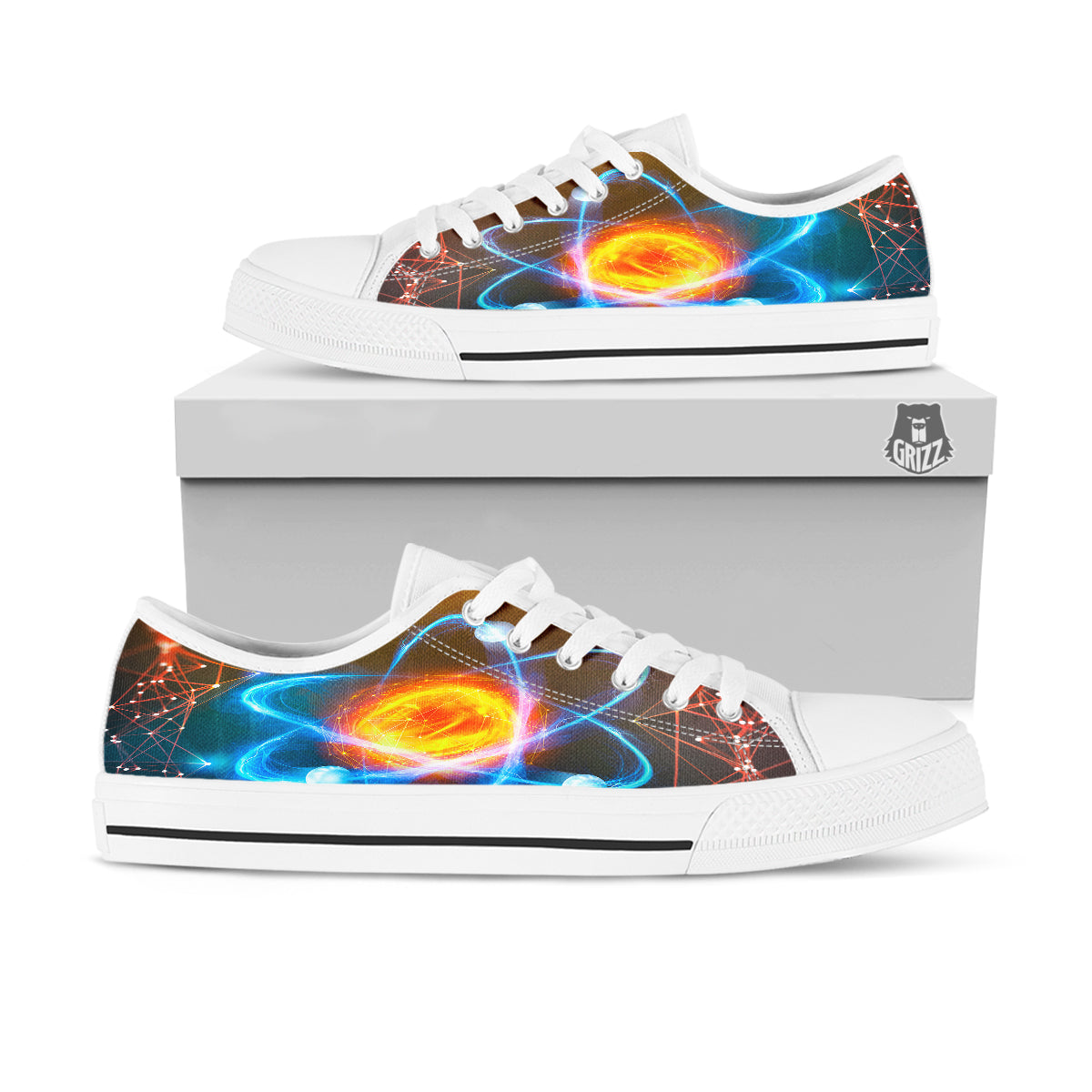 Atomic Structure Print White Low Top Shoes-grizzshop