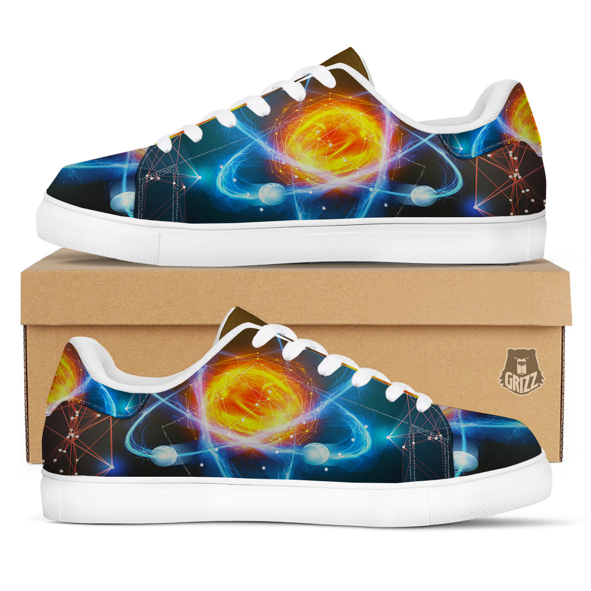 Atomic Structure Print White Low Top Sneakers-grizzshop