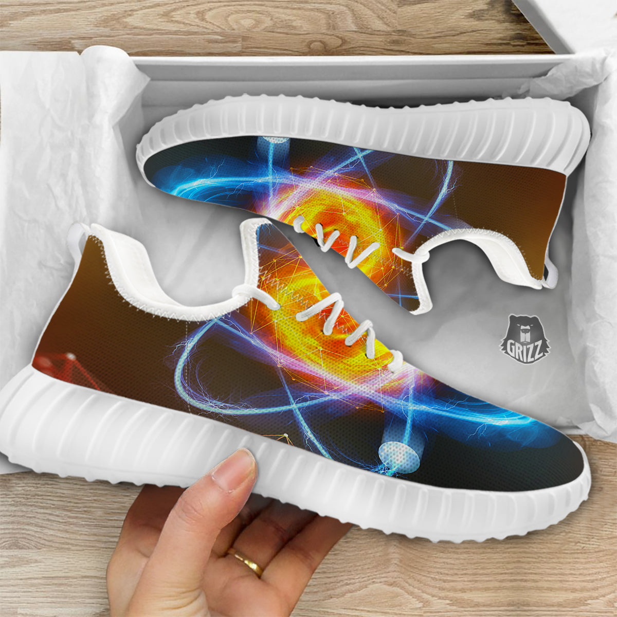 Atomic Structure Print White Walking Shoes-grizzshop