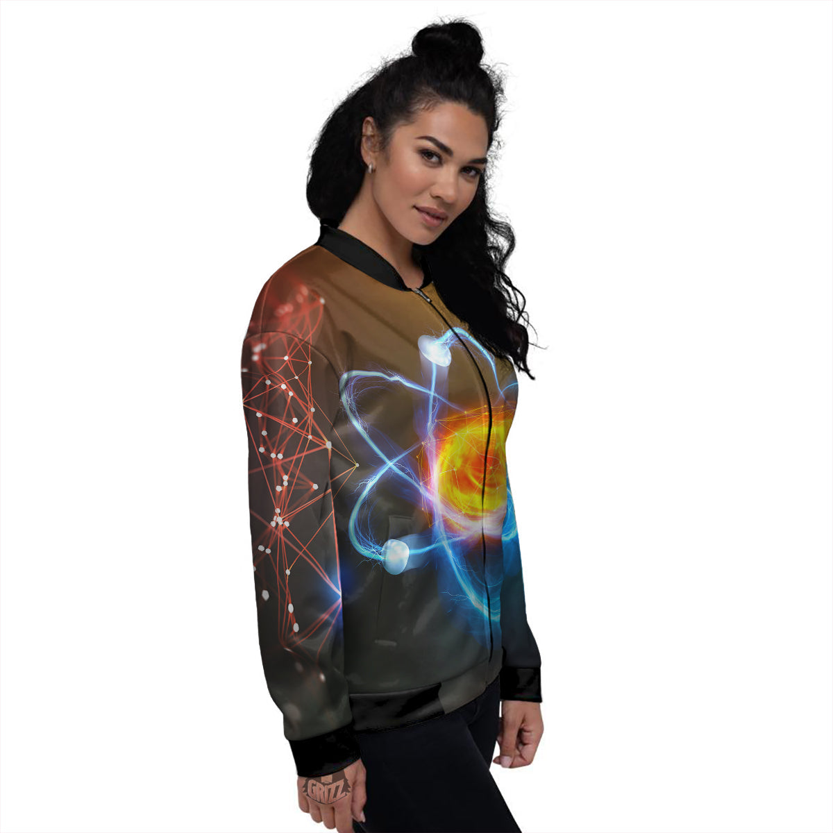Atomic Structure Print Women's Bomber Jacket-grizzshop