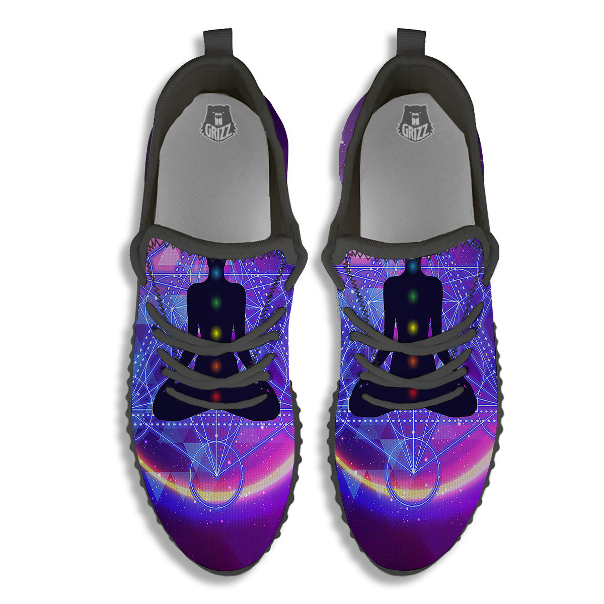 Aura Chakras Colorful Print Black Walking Shoes-grizzshop