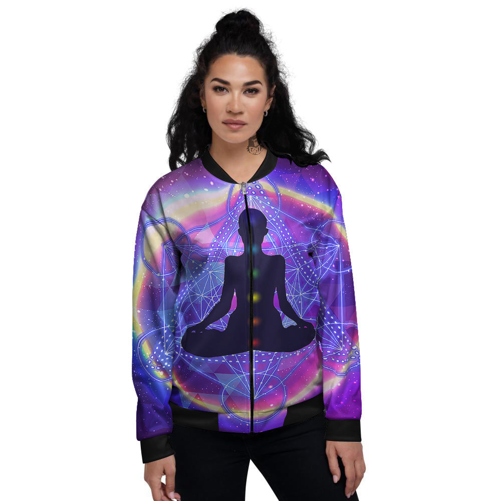 Aura Chakras Colorful Print Women's Bomber Jacket-grizzshop