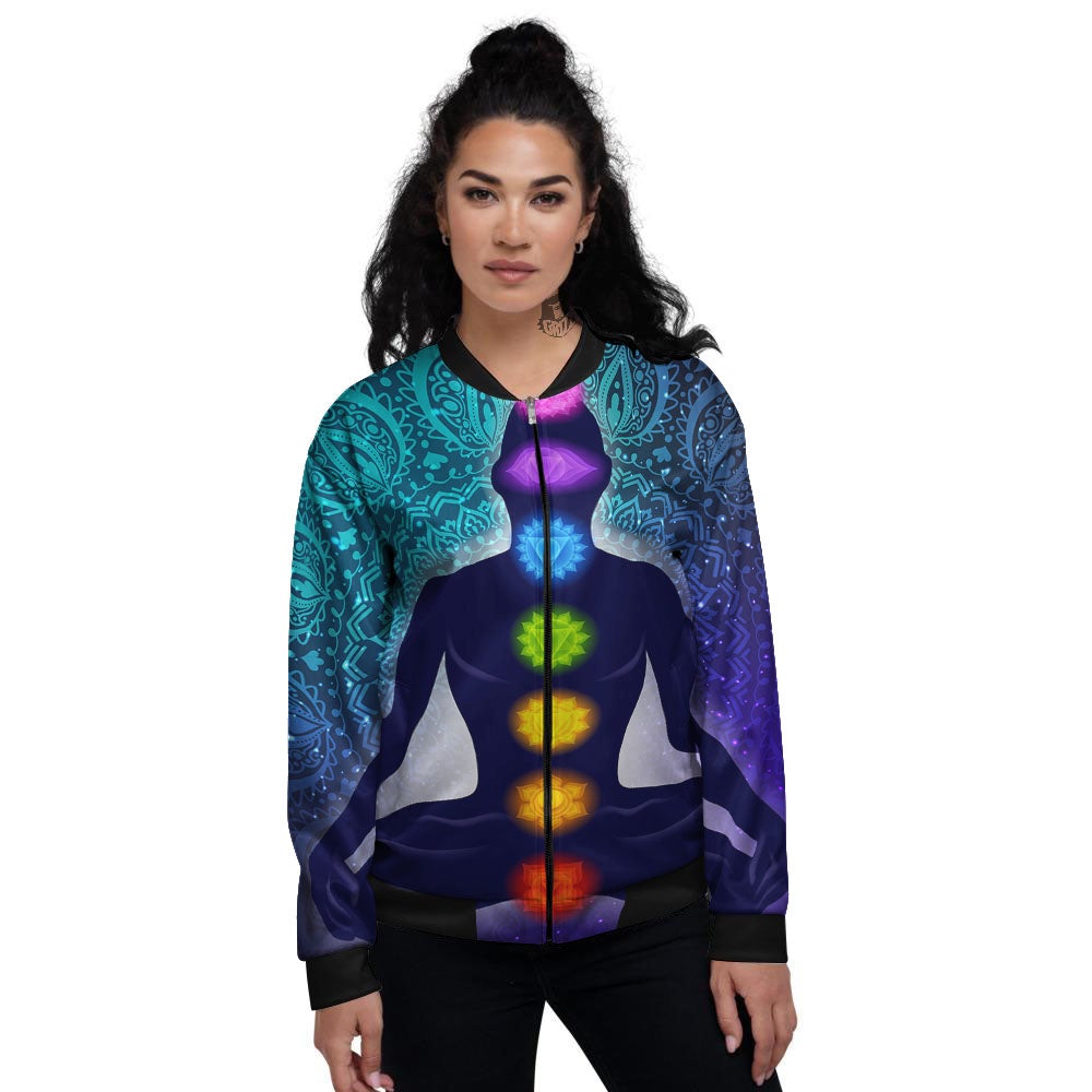 Aura Nine Chakras Print Women's Bomber Jacket-grizzshop