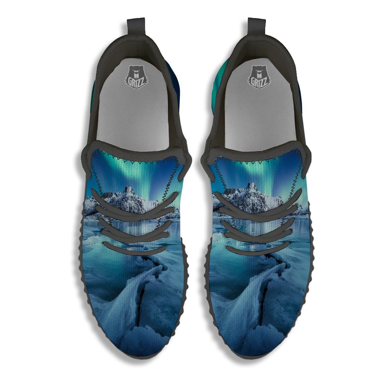 Aurora Borealis Blue Print Black Walking Shoes-grizzshop