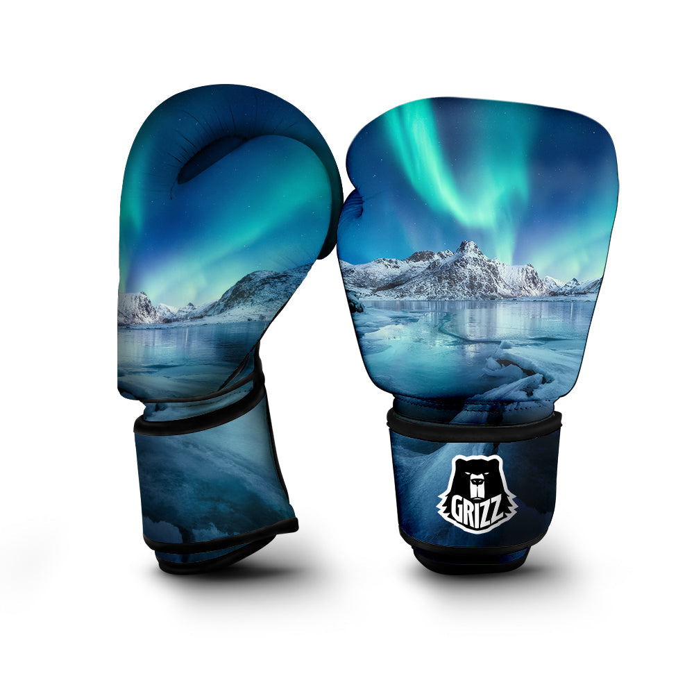 Aurora Borealis Blue Print Boxing Gloves-grizzshop