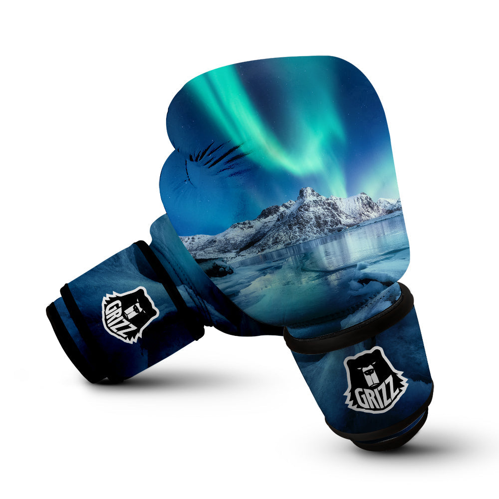 Aurora Borealis Blue Print Boxing Gloves-grizzshop