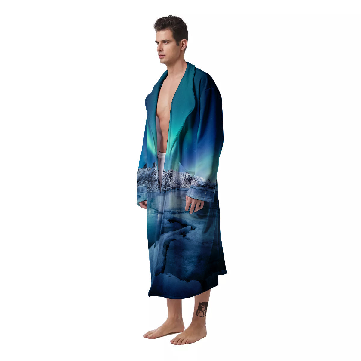 Aurora Borealis Blue Print Men's Robe-grizzshop