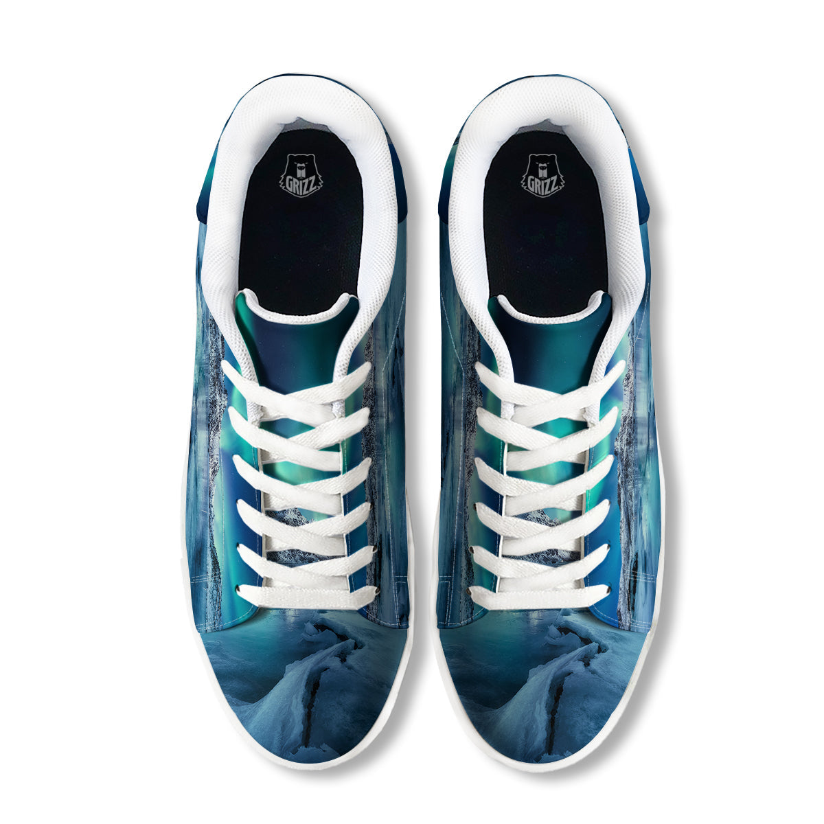 Aurora Borealis Blue Print White Low Top Sneakers-grizzshop