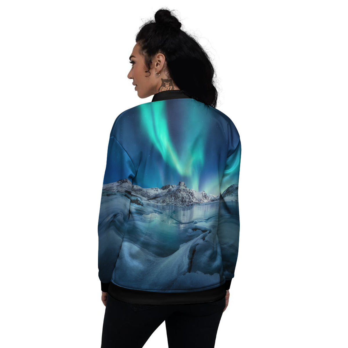 Aurora Borealis Blue Print Women's Bomber Jacket-grizzshop