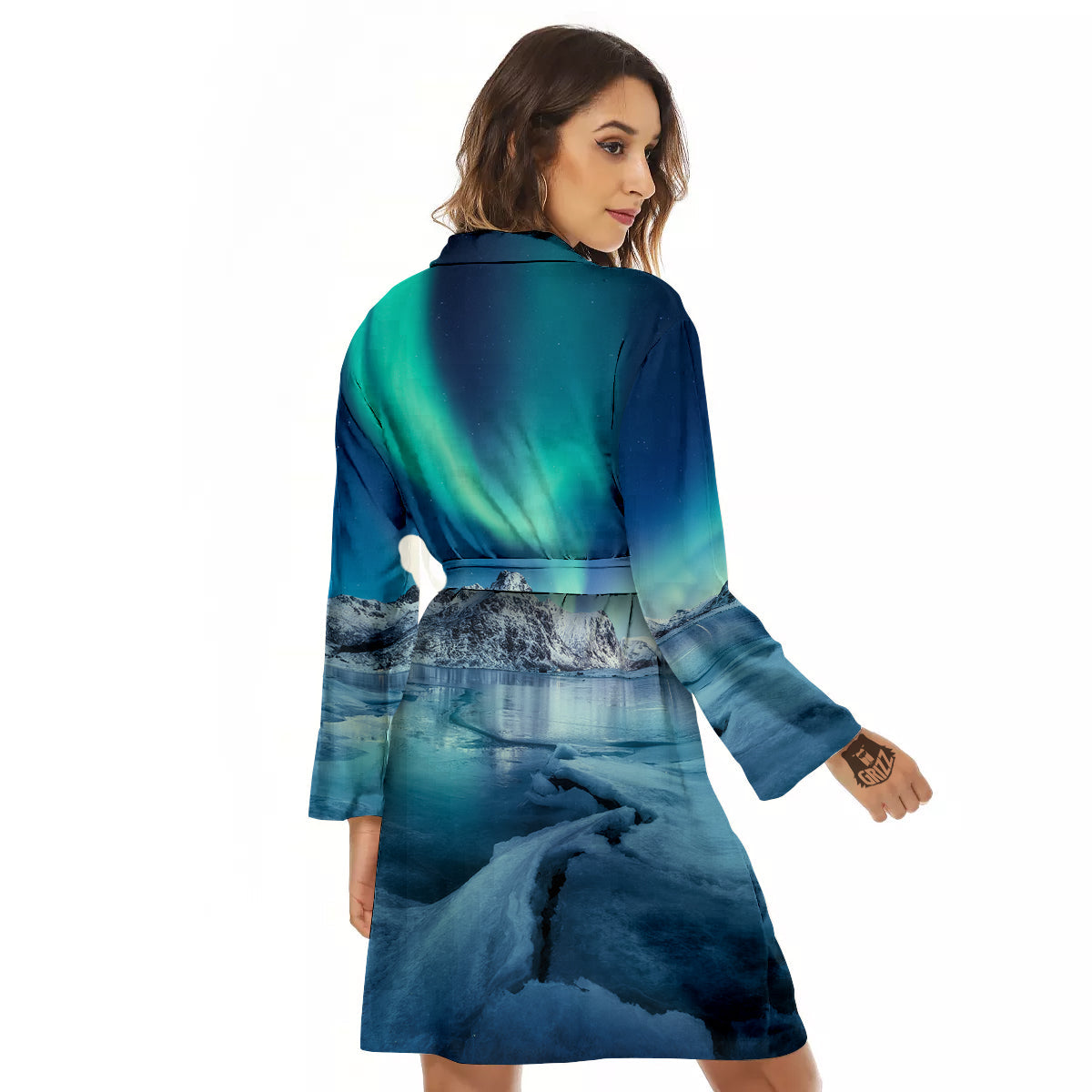 Aurora Borealis Blue Print Women's Robe-grizzshop