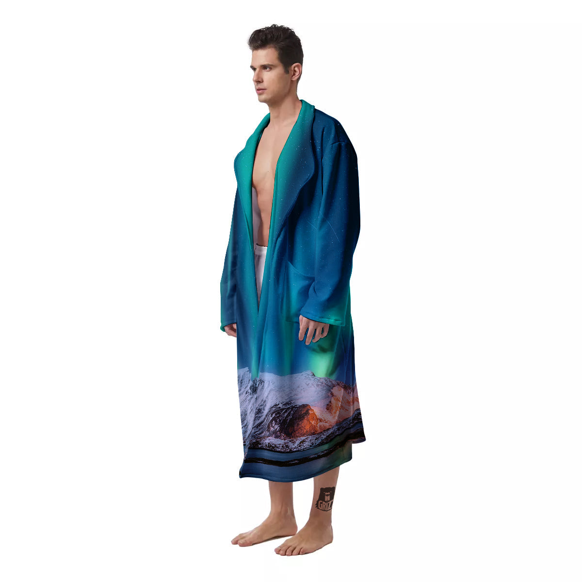 Aurora Green Northern Lights Print Men's Robe-grizzshop