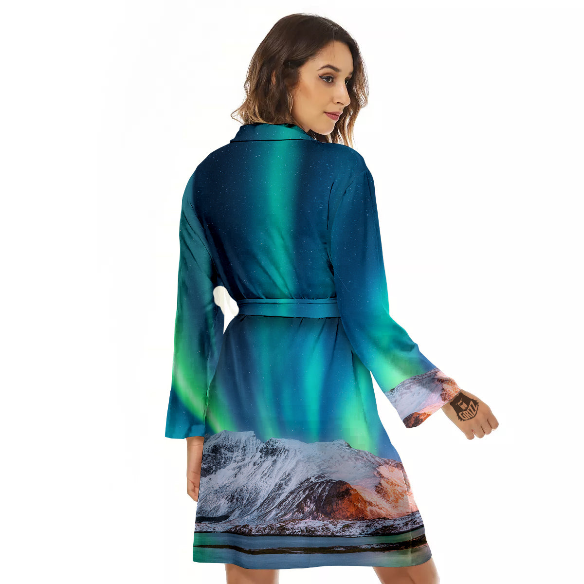 Aurora Green Northern Lights Print Women's Robe-grizzshop
