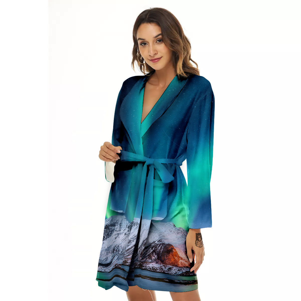 Aurora Green Northern Lights Print Women's Robe-grizzshop