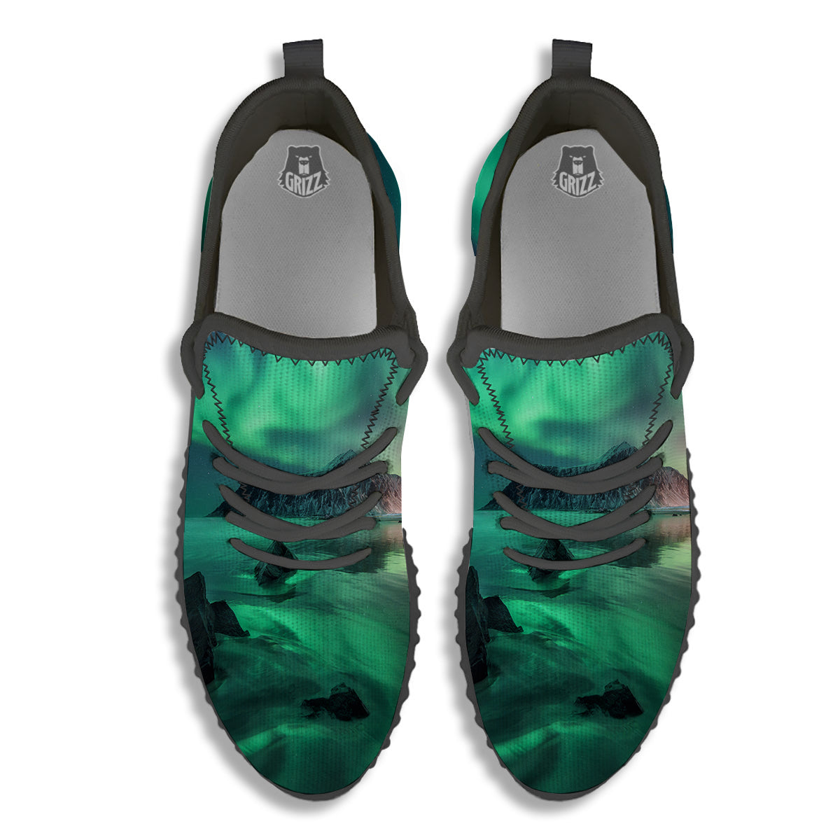 Aurora Northern Lights Print Black Walking Shoes-grizzshop