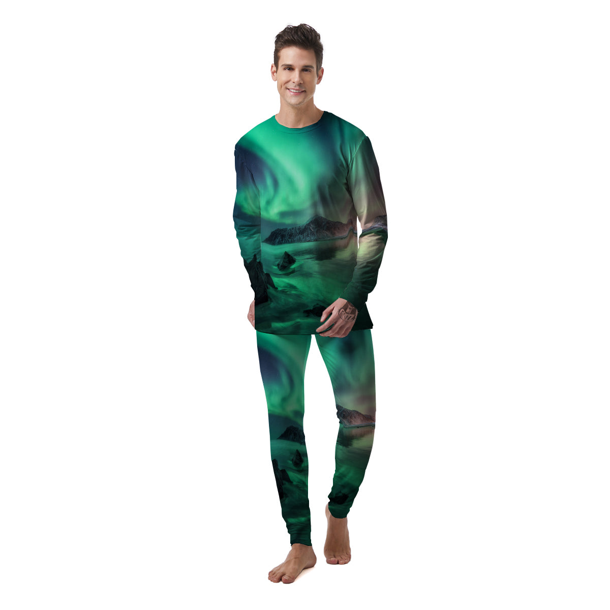 Aurora Northern Lights Print Men's Pajamas-grizzshop