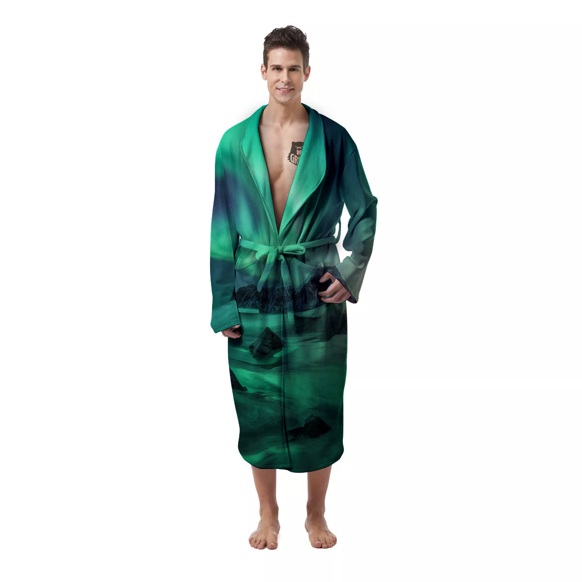 Aurora Northern Lights Print Men's Robe-grizzshop